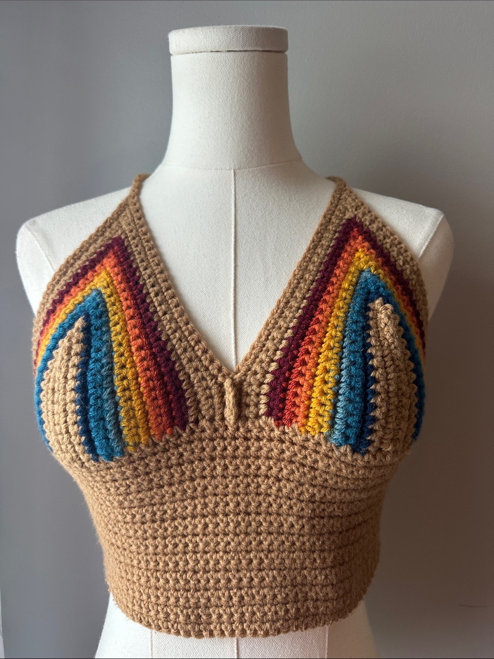 Hand Made Cropped Top Crochet Brown Bikini Rainbow Pride LGBTQ+ Festival Fashion